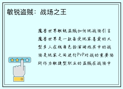敏锐盗贼:战场之王
